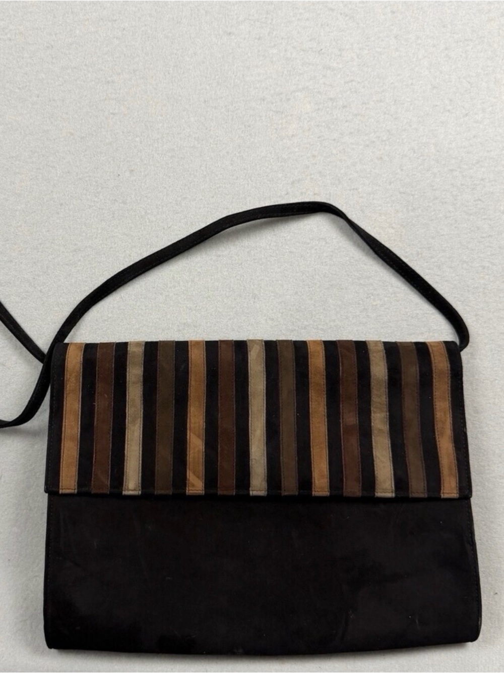 Vintage Casadei Italian Suede 90s Striped Envelope Shoulder Bag Purse
